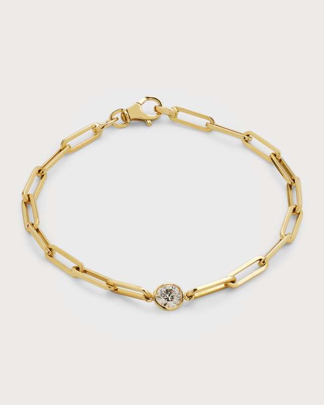 18K Paper Clip Bezel Bracelet w/ Center Diamond